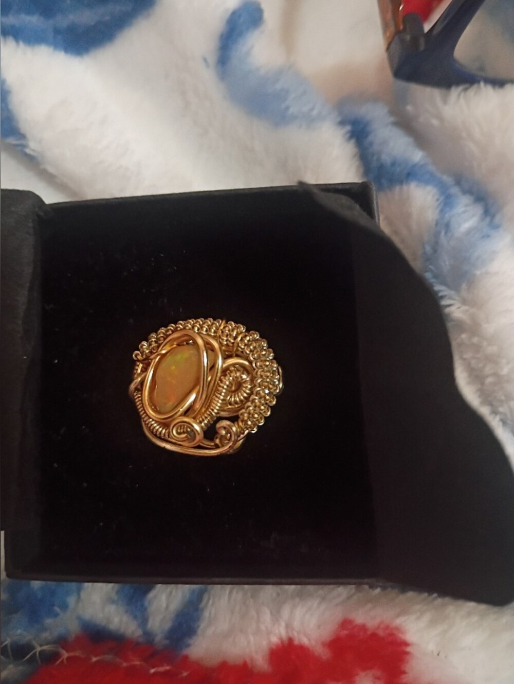Sz 7 Gold Wire-Wrapped Opal Statement Ring